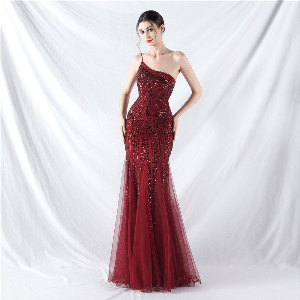 Dress Craft Beading Positioning Floral Sequin Stitching Mesh High End Evening Dress
