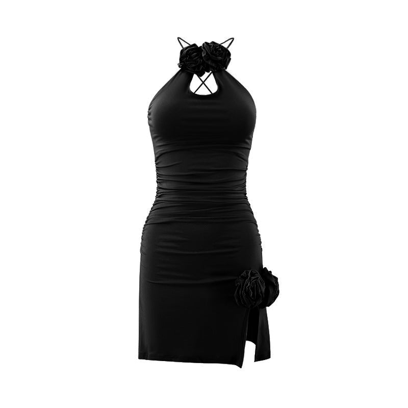 Sexy Women Clothing Autumn Winter Halter Cut Backless Hip Wrapped Short Dress