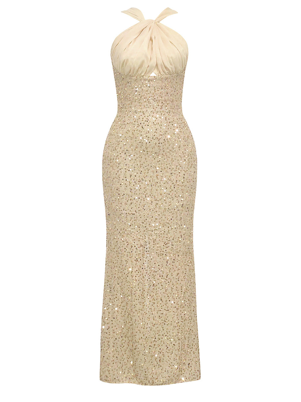 Dress Sexy Halter Stitching Sequined Sleeveless Slim Fit Backless Dress