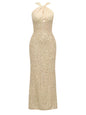 Dress Sexy Halter Stitching Sequined Sleeveless Slim Fit Backless Dress