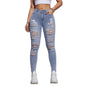 Women Clothes Stretch Ripped Ankle Tied Jeans High Waist Raw Hem