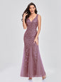 Evening Dress V neck Tulle Embroidered Sequ Sexy Mermaid Prom Dress Women Formal Dress