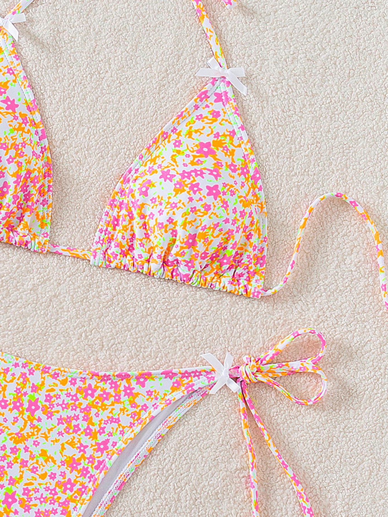 Bikini Floral Bow Lace up Sexy Bikini Swimsuit Swimwear Women