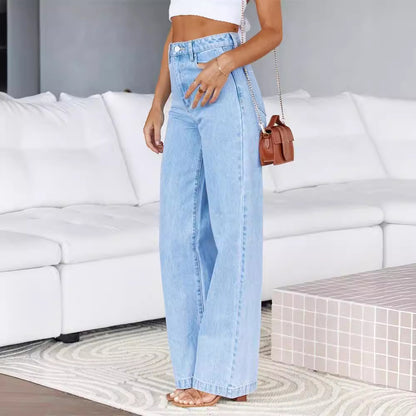 Jeans Women Stretchy Wide Leg Denim Trousers Wash Jeans