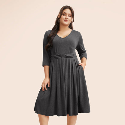 Plus Size Autumn Winter Women Clothes Dress Office Waist Tight Slimming Midi Dress