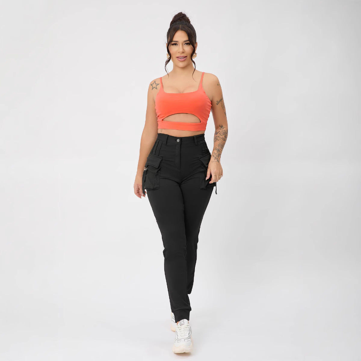 Multi Color Camisole Sports Slim Fitting Hollow Out Cutout Adjustable Buckle Top for Women