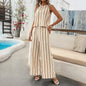 Women Clothing Pullover Short Sleeve Casual Striped Wide Leg Suit