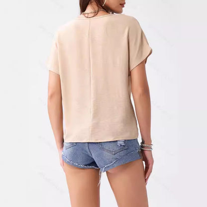 Summer Arrival Women Wear Irregular Asymmetric Hem Button Short Sleeve T shirt